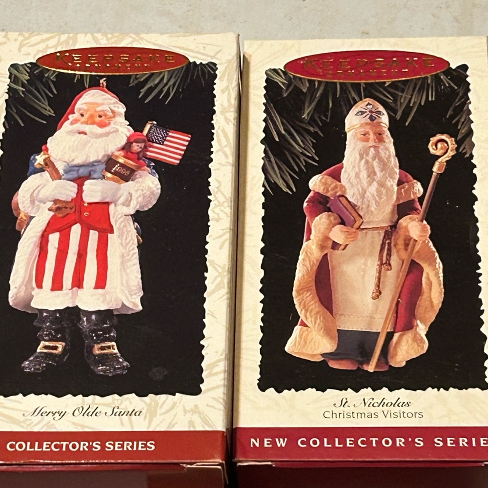 4 Vintage Hallmark Merry Olde & Nicks wish list & St. Nicholas Santa Ornaments - Picture 2 of 4